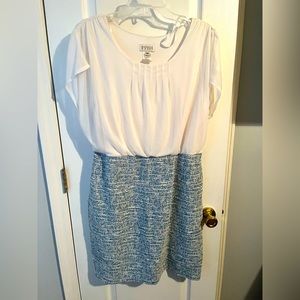 White Silk & Blue Tweed Dress